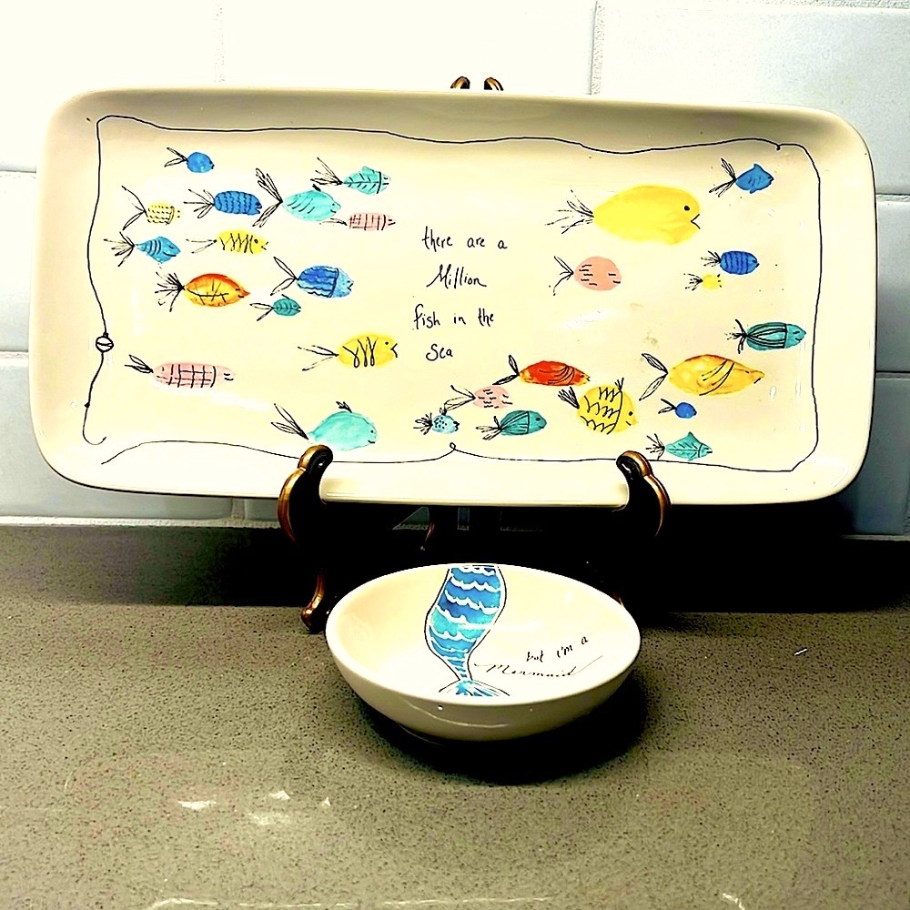 NWOT  Tawnya Norton creative co-op Mermaid and Fish tray and sauce cup